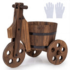 Rustic Wood Tricycle Planter Barrel Flower Pot Cart with Drainage Hole-Coffee