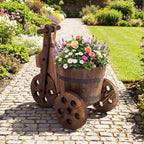 Rustic Wood Tricycle Planter Barrel Flower Pot Cart with Drainage Hole-Coffee
