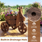 Rustic Wood Tricycle Planter Barrel Flower Pot Cart with Drainage Hole-Coffee