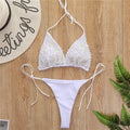 Pearl-Embellished Triangle Bikini Set