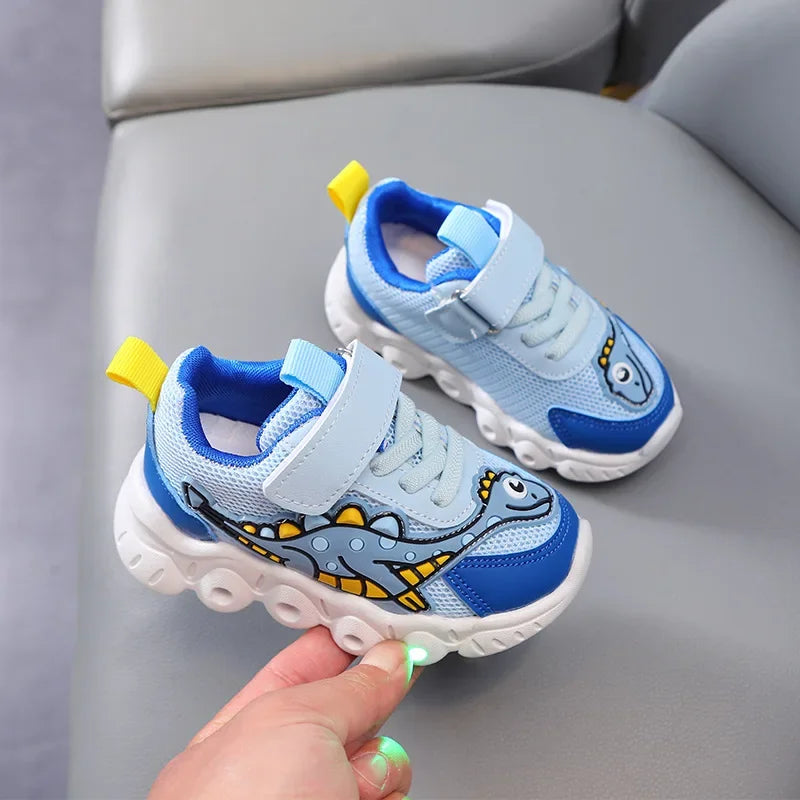 Kids’ LED Dinosaur Sneakers – Breathable Light-Up Shoes