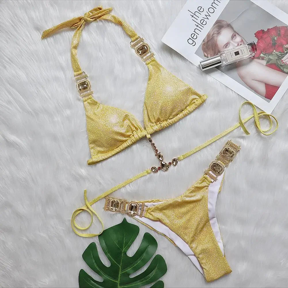 Shimmer Crystal Halter Bikini Set