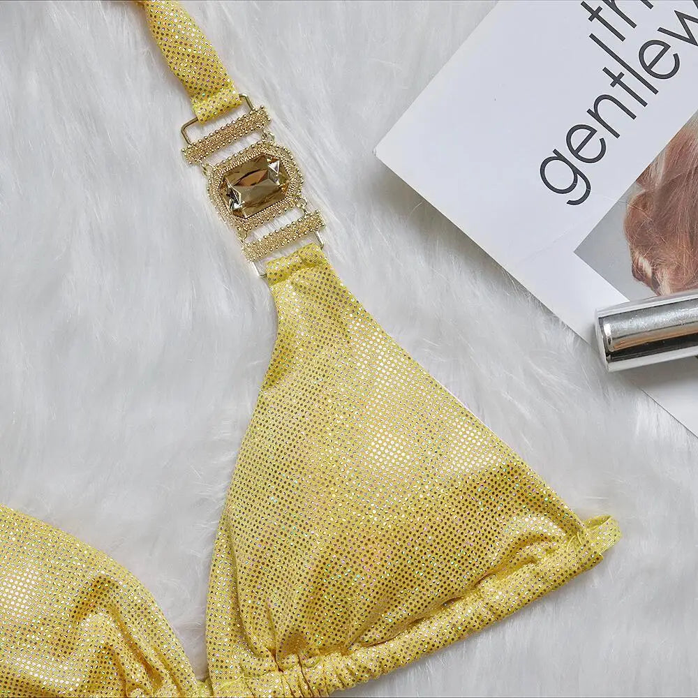 Shimmer Crystal Halter Bikini Set