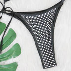 Beige Rhinestone Halter Bikini Set