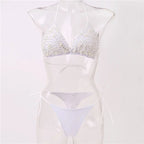 Pearl-Embellished Triangle Bikini Set