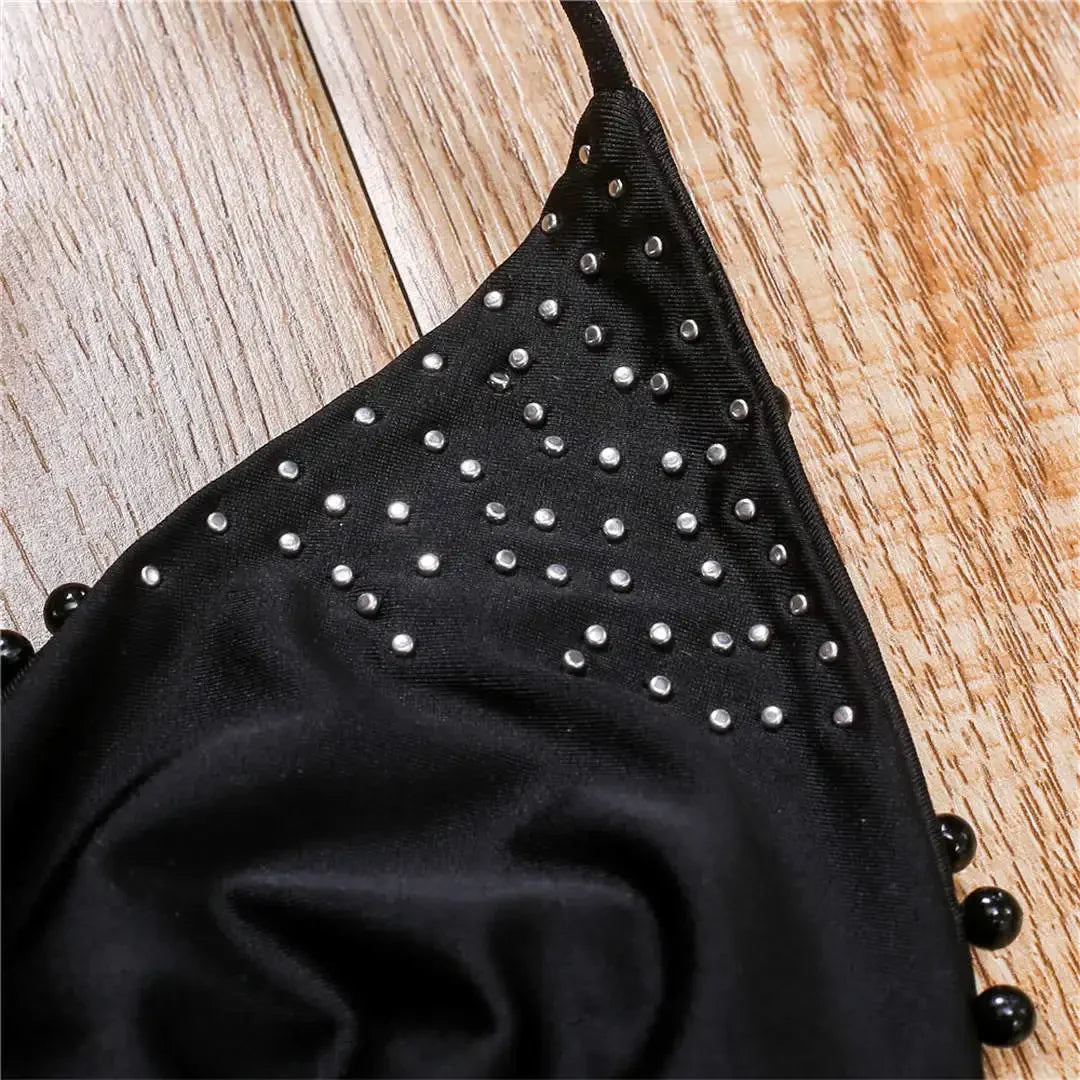 Pearl-Embellished Triangle Bikini Set