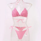 Pearl-Embellished Triangle Bikini Set
