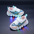 Kids’ LED Dinosaur Sneakers – Breathable Light-Up Shoes
