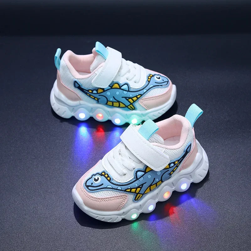Kids’ LED Dinosaur Sneakers – Breathable Light-Up Shoes