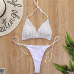 Pearl-Embellished Triangle Bikini Set