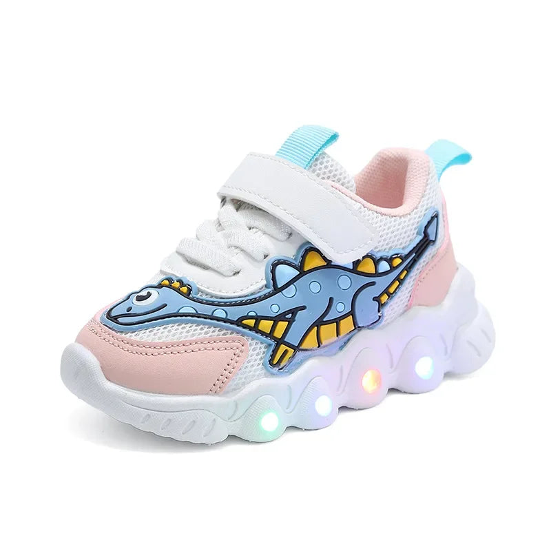 Kids’ LED Dinosaur Sneakers – Breathable Light-Up Shoes