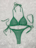 Beige Rhinestone Halter Bikini Set