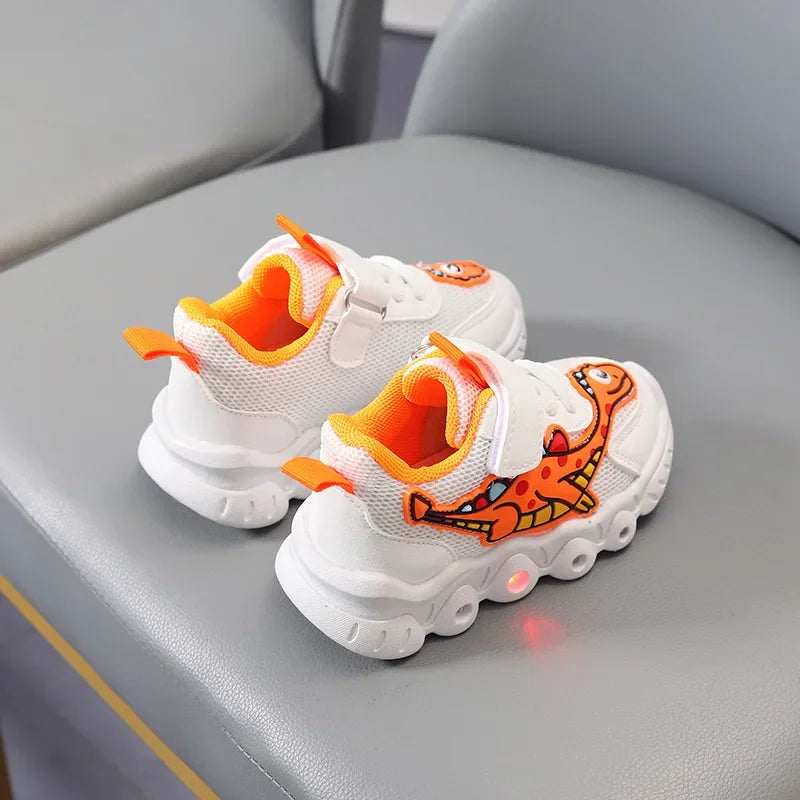 Kids’ LED Dinosaur Sneakers – Breathable Light-Up Shoes