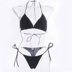 Pearl-Embellished Triangle Bikini Set