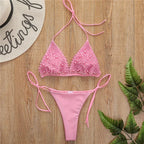 Pearl-Embellished Triangle Bikini Set