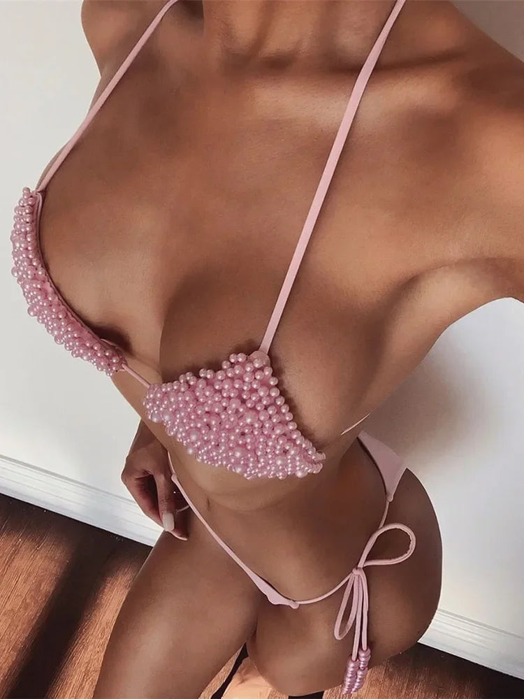 Luxury Pearl Halter Bikini Set