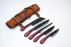 5-Piece Hand-Forged Dragon Scale Carbon Steel Knife Set – Red Wood Handles