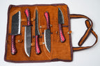 5-Piece Hand-Forged Dragon Scale Carbon Steel Knife Set – Red Wood Handles