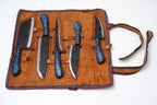 Hand-Forged 5-Piece Carbon Steel Chef Knife Set with Leather Roll