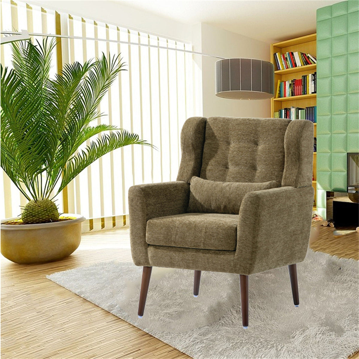 Modern Chenille Accent Armchair with Lumbar Pillow