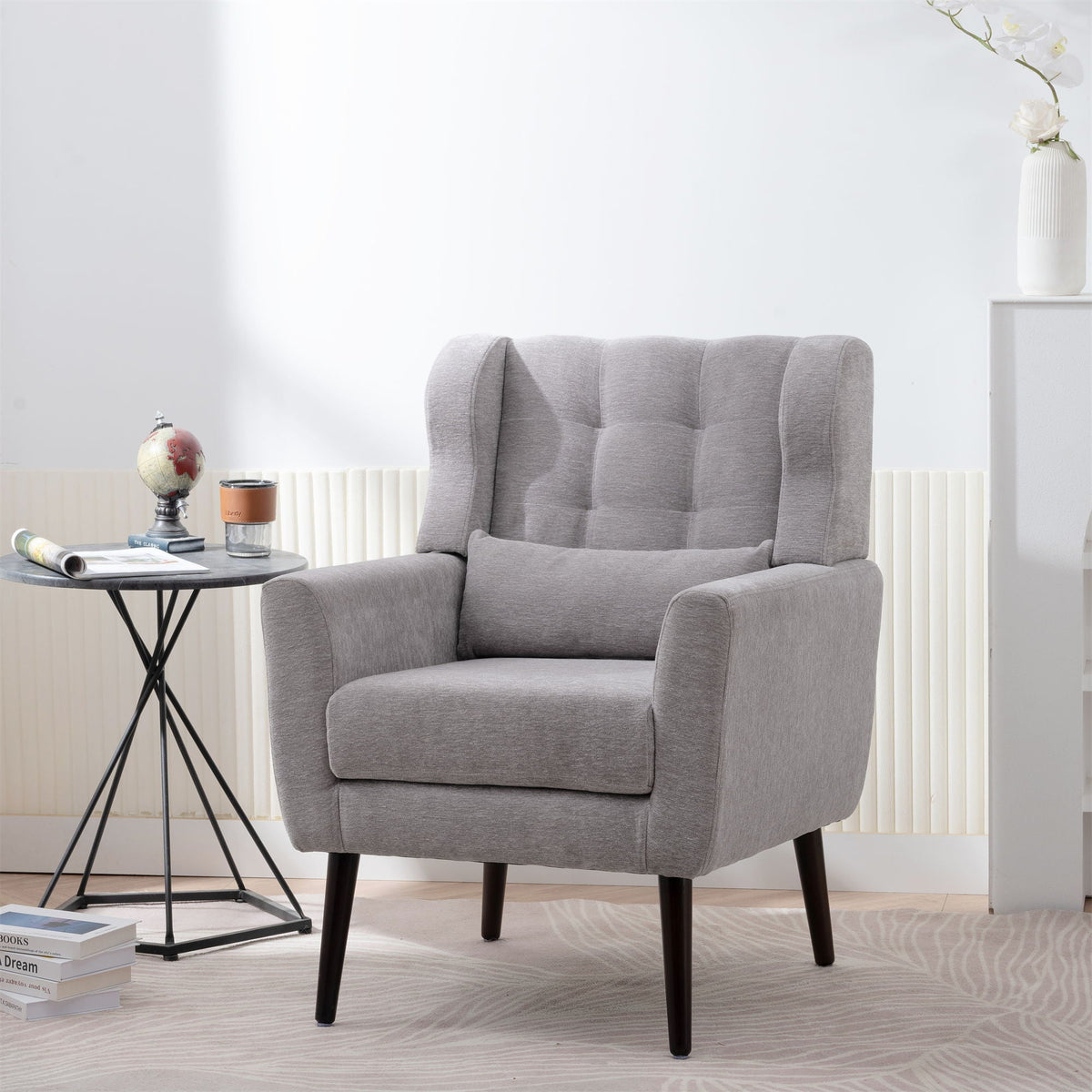 Modern Chenille Accent Armchair with Lumbar Pillow