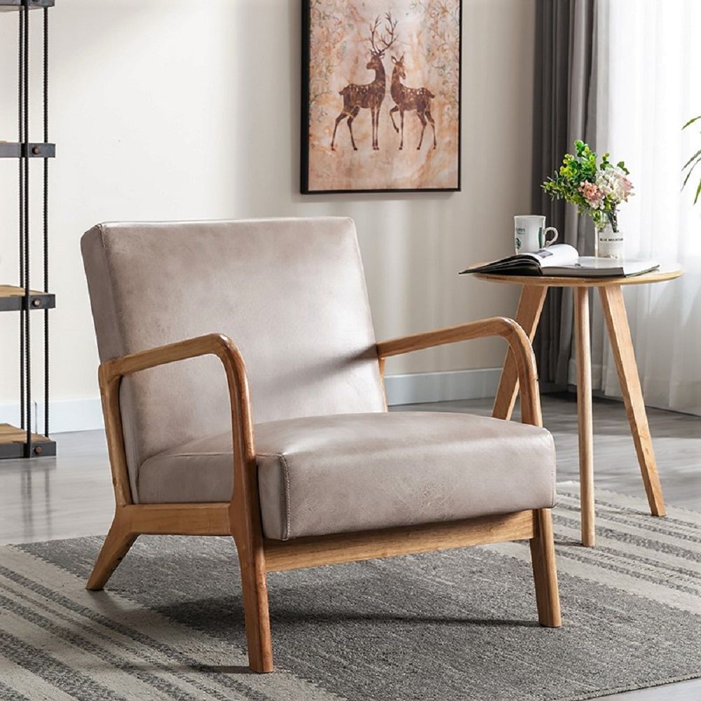 Classic Mid-Century Accent Chair with Open Wood Frame & Plush Cushioning