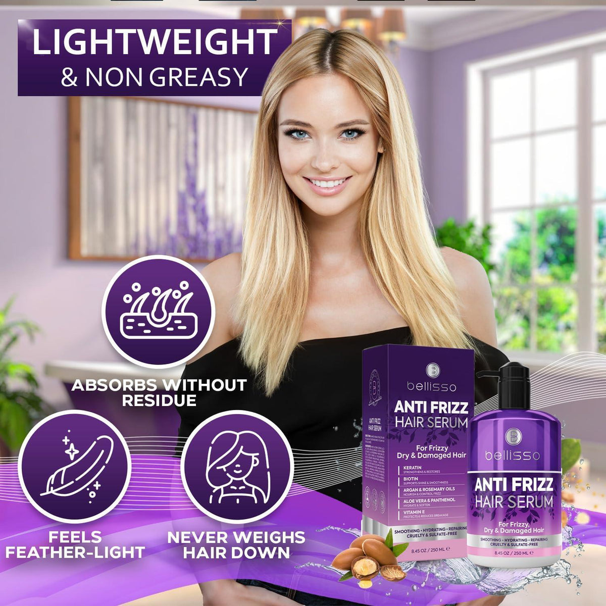 Anti Frizz Hair Serum for Frizzy Damaged Hair 8.45 Fl Oz Humidity Treatment Control Styling and Smoothing Products for Women and Men