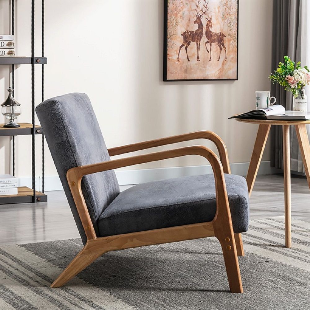 Classic Mid-Century Accent Chair with Open Wood Frame & Plush Cushioning