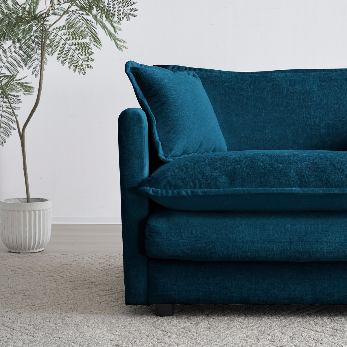Accent Chair Set of 2, Blue Chenille Upholstered Armchairs