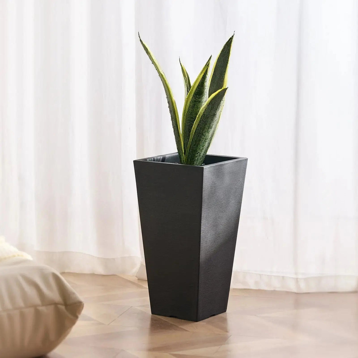 Set Of 2 Tall Outdoor Planters 22inch, Large Planters For Outdoor Indoor Plants, Black Front Porch Planters Flower Tree Plant Pots With Modern Design And Built-in Drainage