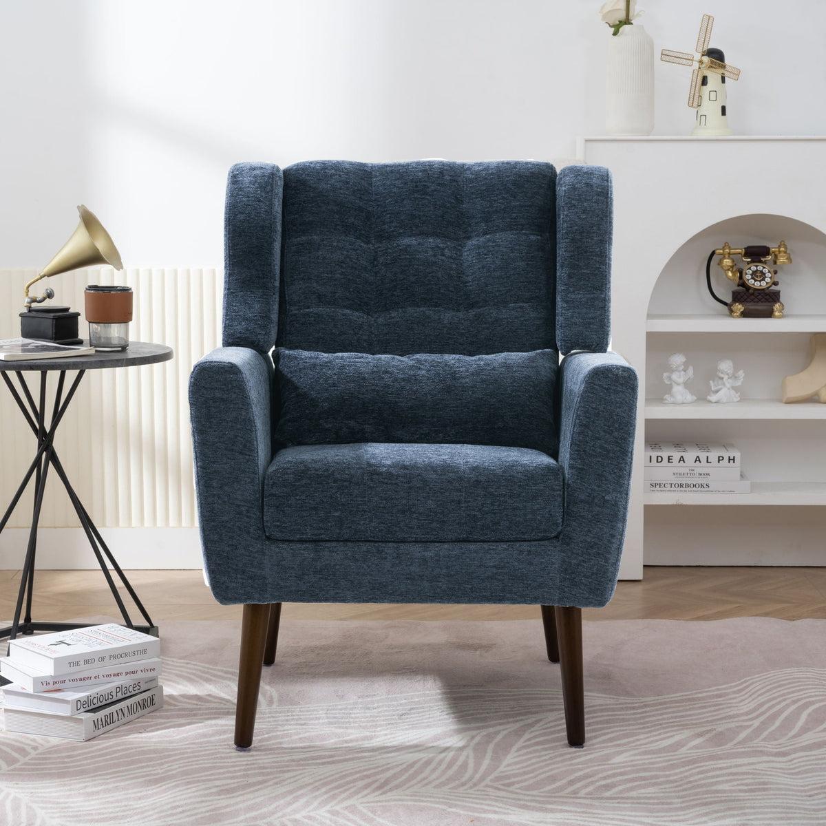 Modern Chenille Accent Armchair with Lumbar Pillow