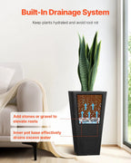 Set Of 2 Tall Outdoor Planters 22inch, Large Planters For Outdoor Indoor Plants, Black Front Porch Planters Flower Tree Plant Pots With Modern Design And Built-in Drainage