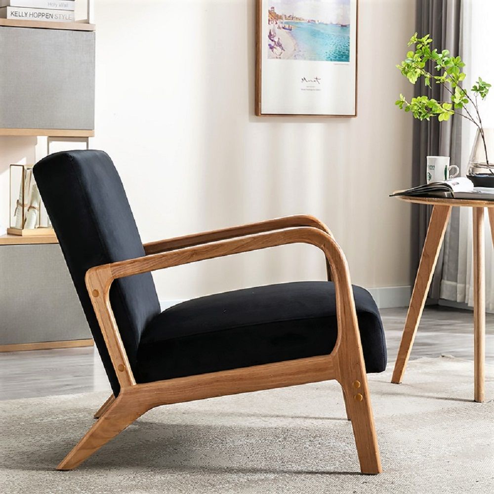 Classic Mid-Century Accent Chair with Open Wood Frame & Plush Cushioning