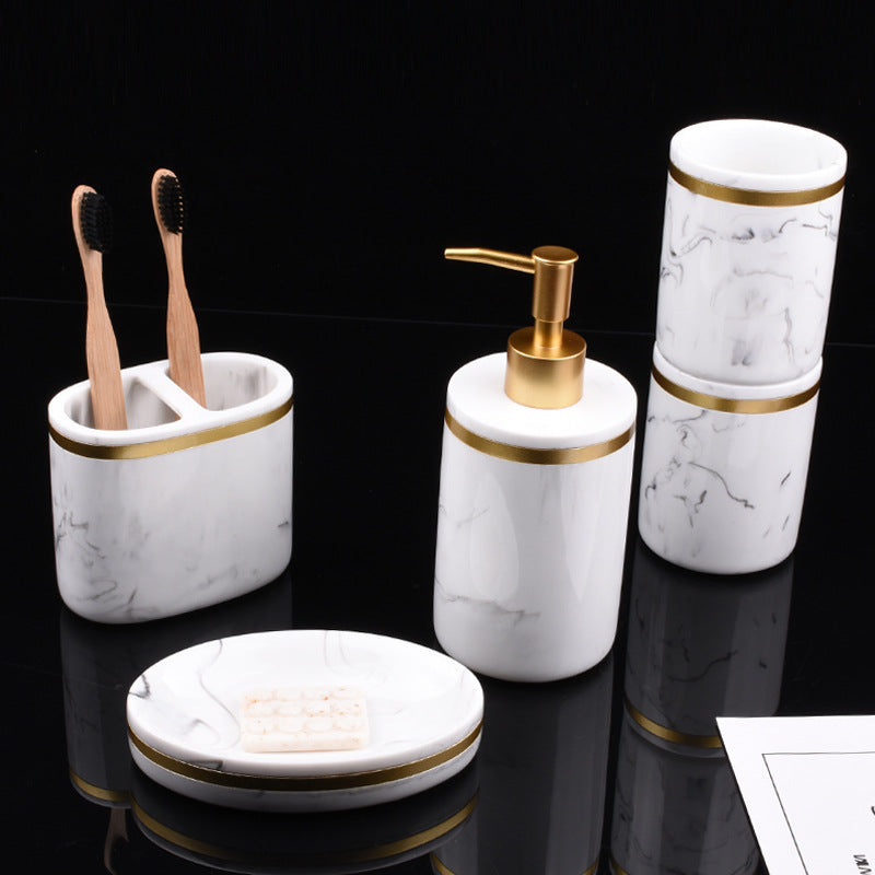 5-Piece Marble-Look Resin Bathroom Accessory Set