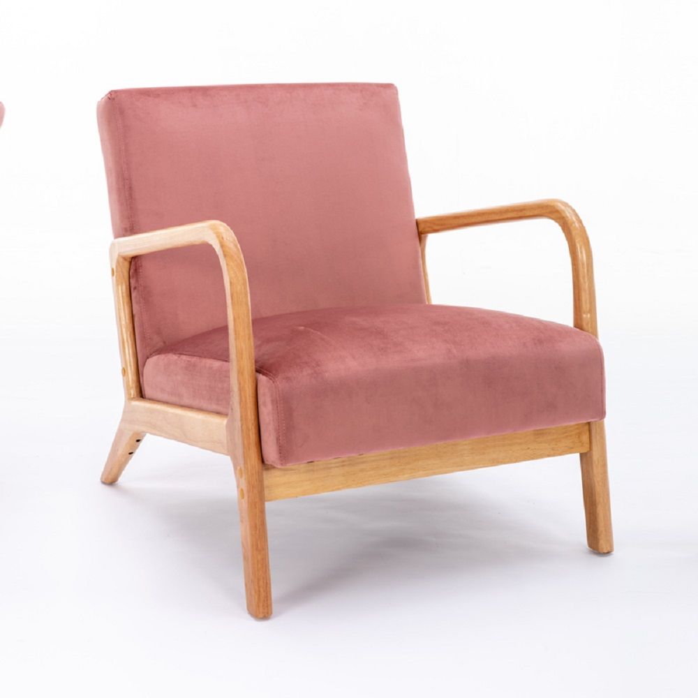 Classic Mid-Century Accent Chair with Open Wood Frame & Plush Cushioning