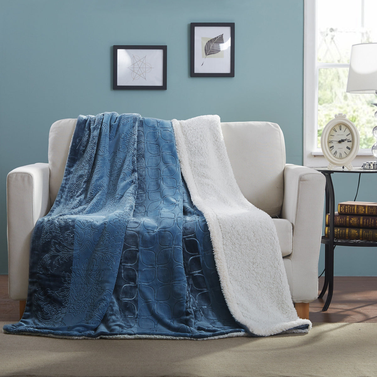 Rainy Day Grey Blue Embossed Sherpa Blanket