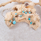 Blue Turquoise and White Pearl Multi Pendant Golden Necklace