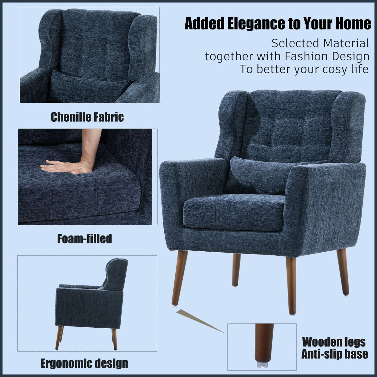 Modern Chenille Accent Armchair with Lumbar Pillow