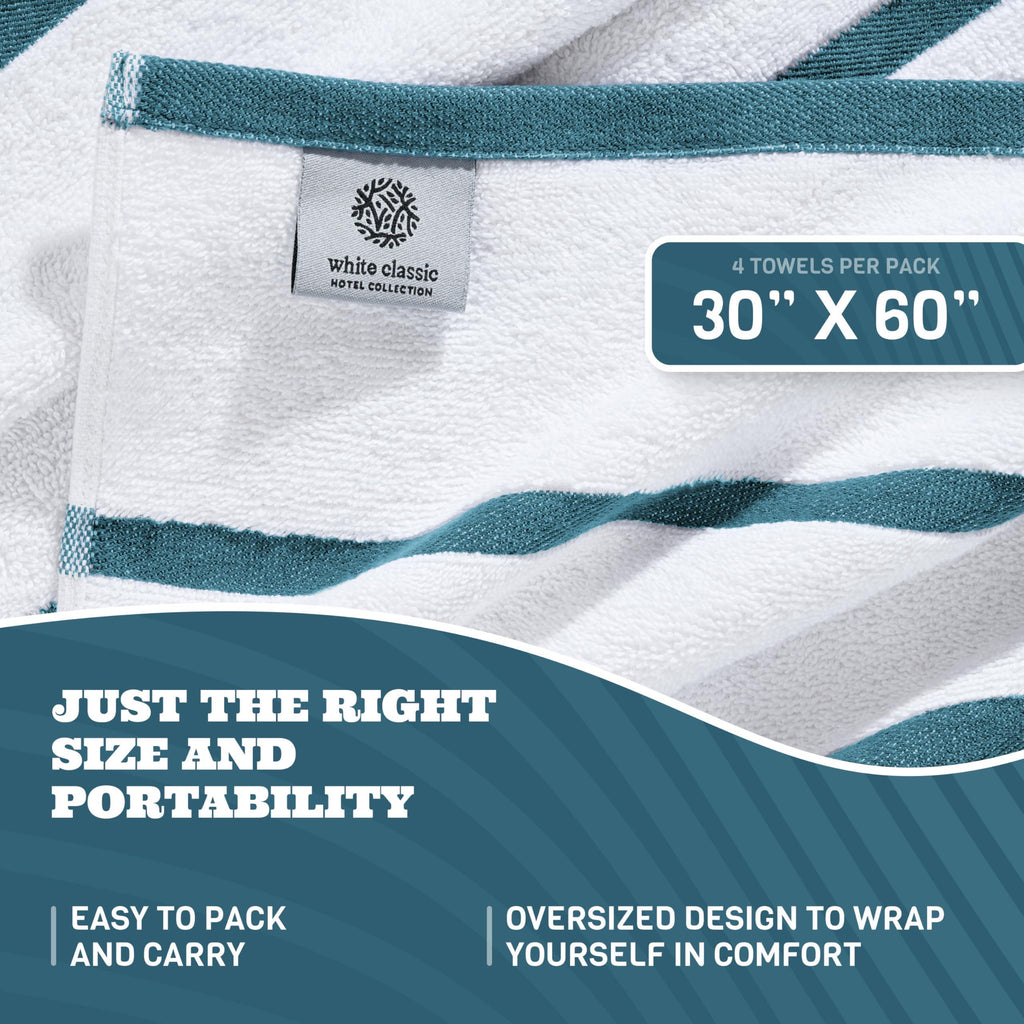 Oversized Cotton Striped Beach Towels – 4 Pack, Light Blue