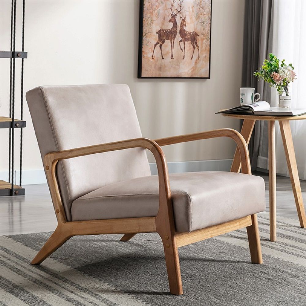 Classic Mid-Century Accent Chair with Open Wood Frame & Plush Cushioning
