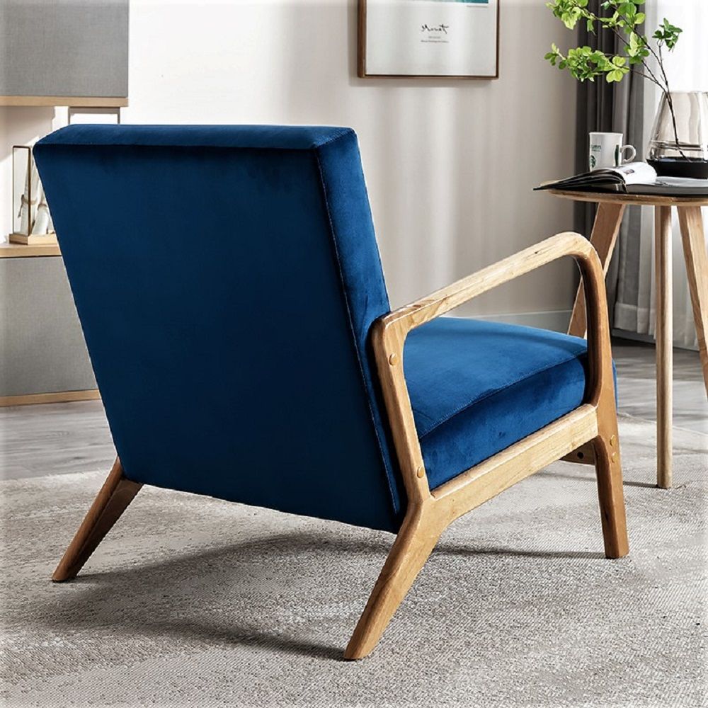 Classic Mid-Century Accent Chair with Open Wood Frame & Plush Cushioning