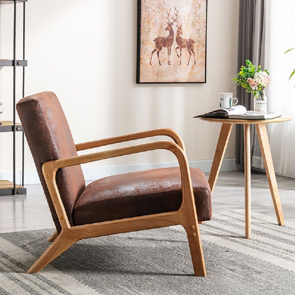 Classic Mid-Century Accent Chair with Open Wood Frame & Plush Cushioning