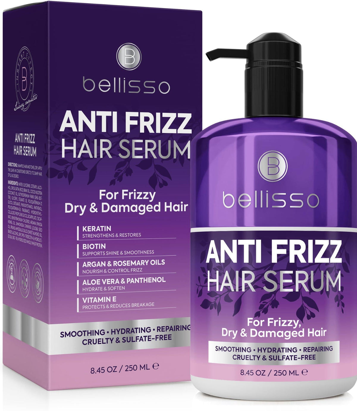 Anti Frizz Hair Serum for Frizzy Damaged Hair 8.45 Fl Oz Humidity Treatment Control Styling and Smoothing Products for Women and Men