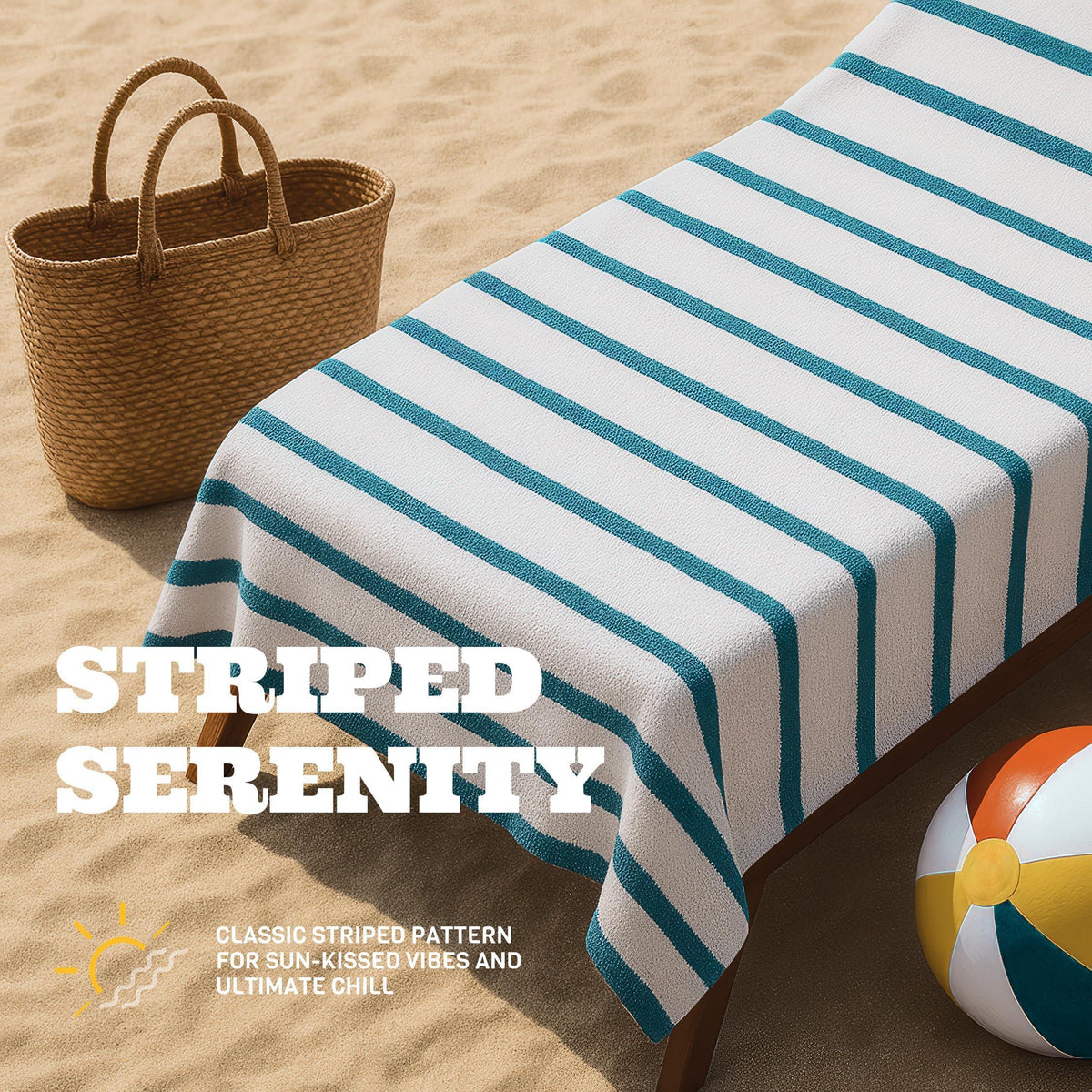 Oversized Cotton Striped Beach Towels – 4 Pack, Light Blue