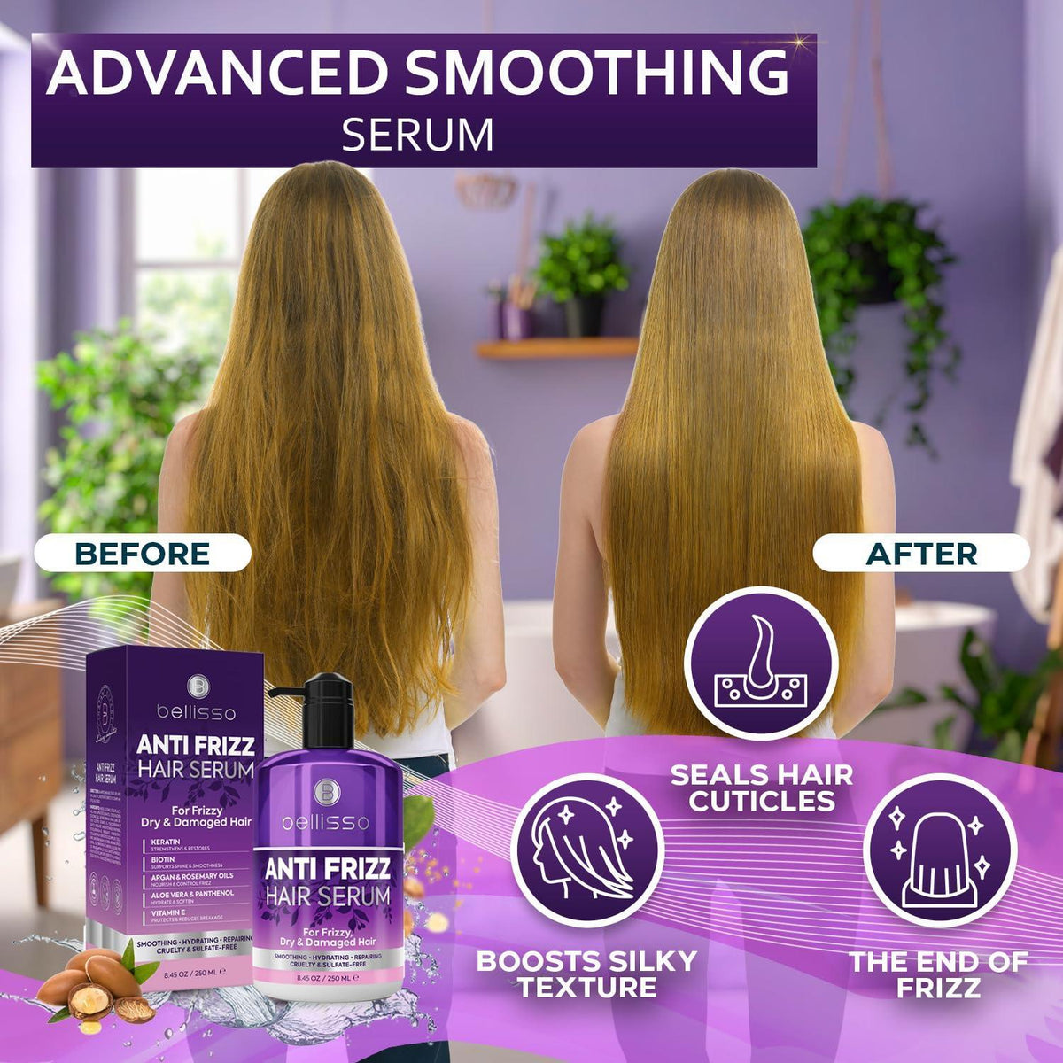 Anti Frizz Hair Serum for Frizzy Damaged Hair 8.45 Fl Oz Humidity Treatment Control Styling and Smoothing Products for Women and Men