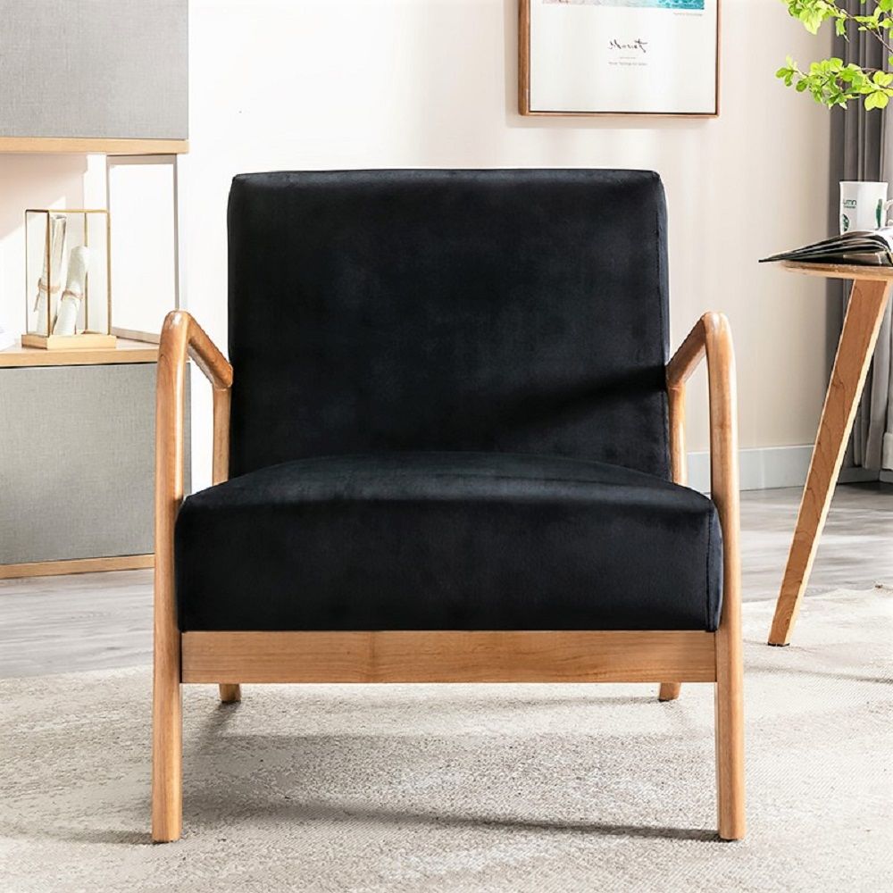 Classic Mid-Century Accent Chair with Open Wood Frame & Plush Cushioning