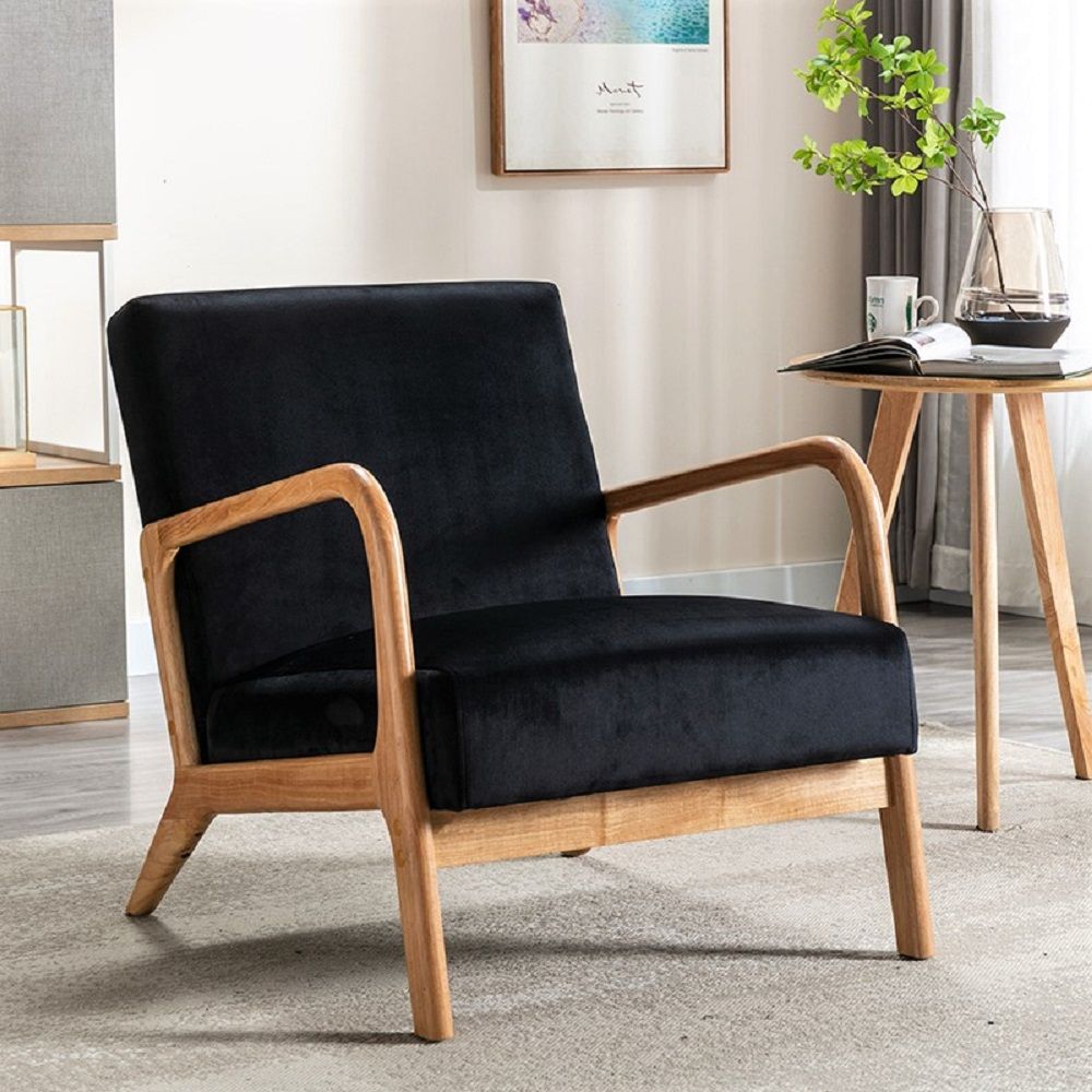 Classic Mid-Century Accent Chair with Open Wood Frame & Plush Cushioning