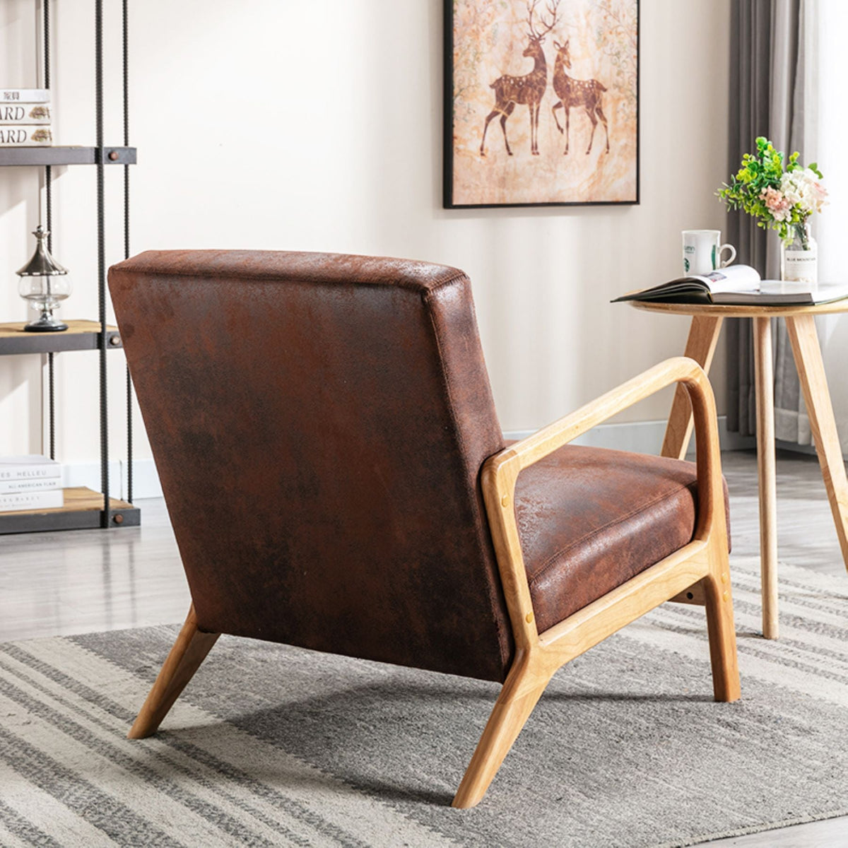 Classic Mid-Century Accent Chair with Open Wood Frame & Plush Cushioning