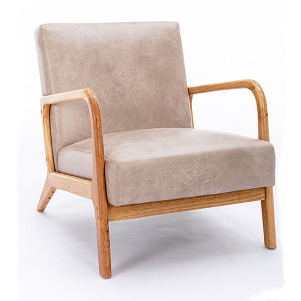 Classic Mid-Century Accent Chair with Open Wood Frame & Plush Cushioning
