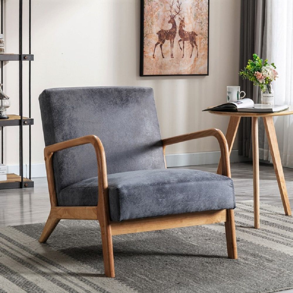 Classic Mid-Century Accent Chair with Open Wood Frame & Plush Cushioning